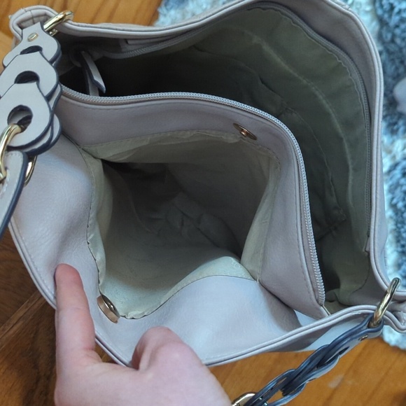 Rosetti Studded Hobo Bag in Cream with Gold Accents Lots of Storage - Picture 10 of 11